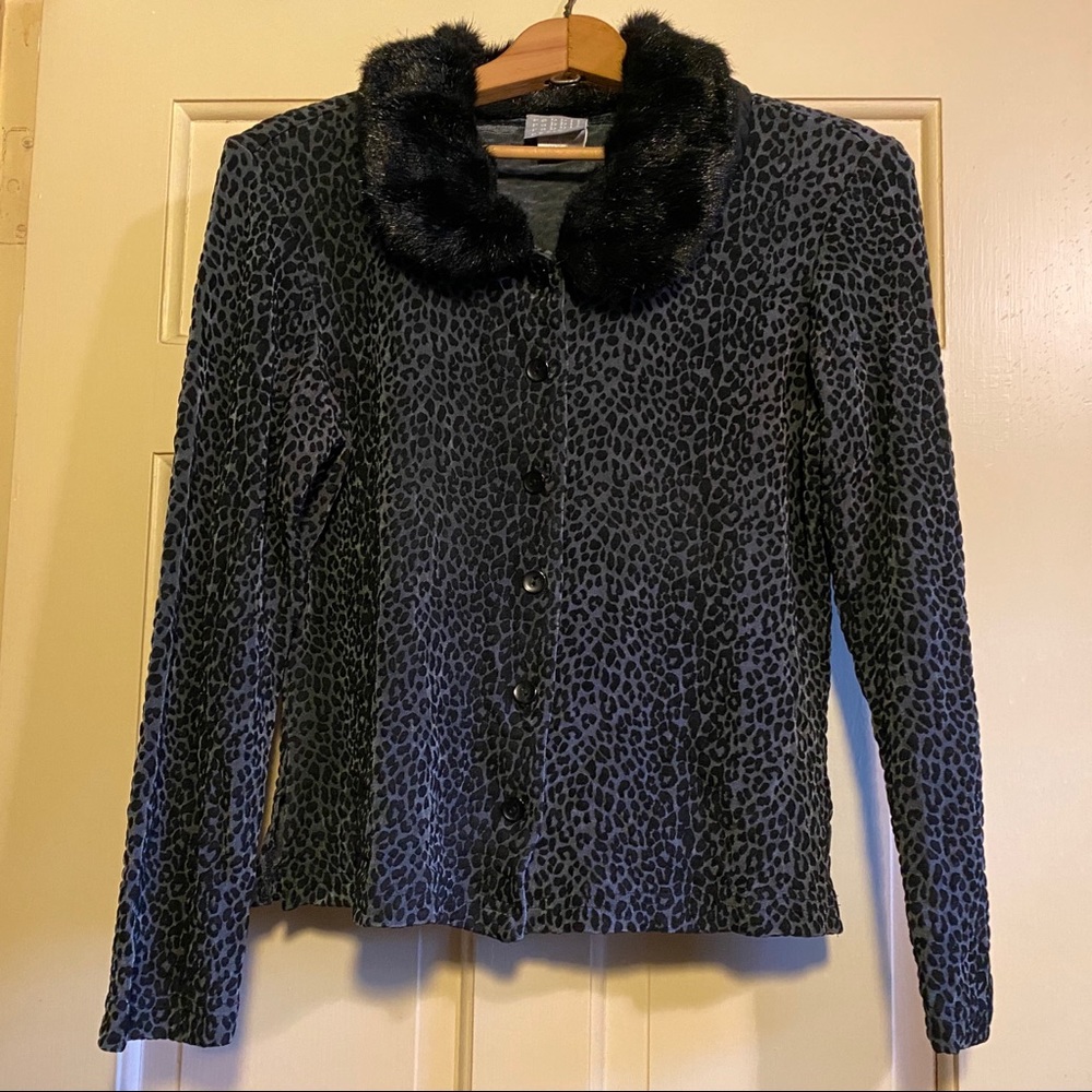 Faux Fur Collar Animal Print Stretchy Top